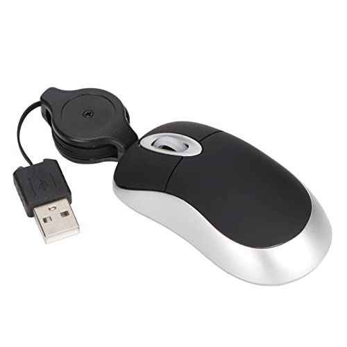 ciciglow Mini Mouse, Wired, Portable with Retractable Cable, Travel USB Mouse for Computers and Laptops, Plug-and-play, Black