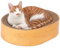 FUKUMARU Krabplank voor Katten, Ovale Krabplank voor Katten, Krabplank voor Katten van Hoogwaardig Karton, Duurzaam Krabmeubel, Beschermt Uw Meubels, Krabben & Rusten, Houtkleur