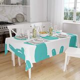 Bonamaison Tafelkleed, Anti-Mold, Sneldrogend, Waterdicht, 100% Polyester Tafellaken, Turkoois, wit, 140 x 160 Cm