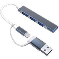 Moxie 4 in 1 USB Hub met USB-C Vrouwelijke naar USB-A Mannelijke Adapter Zilver