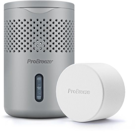Pro Breeze Osmo® Vochtvanger 1,3L – Navulbare Vochtvreter met 700g Tablet – Luchtontvochtiger zonder Stroom – Grijs