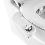 BioBidet SlimEdge eenvoudige bidet toiletbevestiging in wit met dubbel mondstuk, zoetwaterspray, niet-elektrisch, eenvoudig te installeren, messing inlaat en interne klep