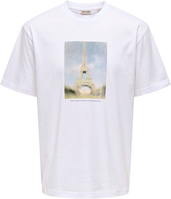 ONLY&SONS ONSFRED EIFFEL RLX SS TEE Heren T-shirt Maat M Wit Katoen