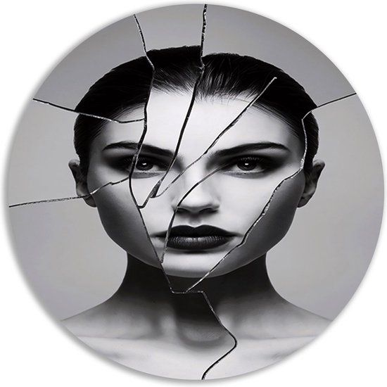 Merkloos / Sans marque Forex Wall Circle - Portrait - Vintage Painting - 40x40 cm - Black/White/Grey