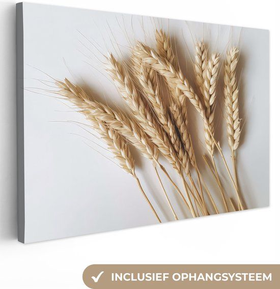 OneMillionCanvasses Canvas schilderij 150x100 cm - Graan - Geel - Wit - Stilleven - Muurdecoratie