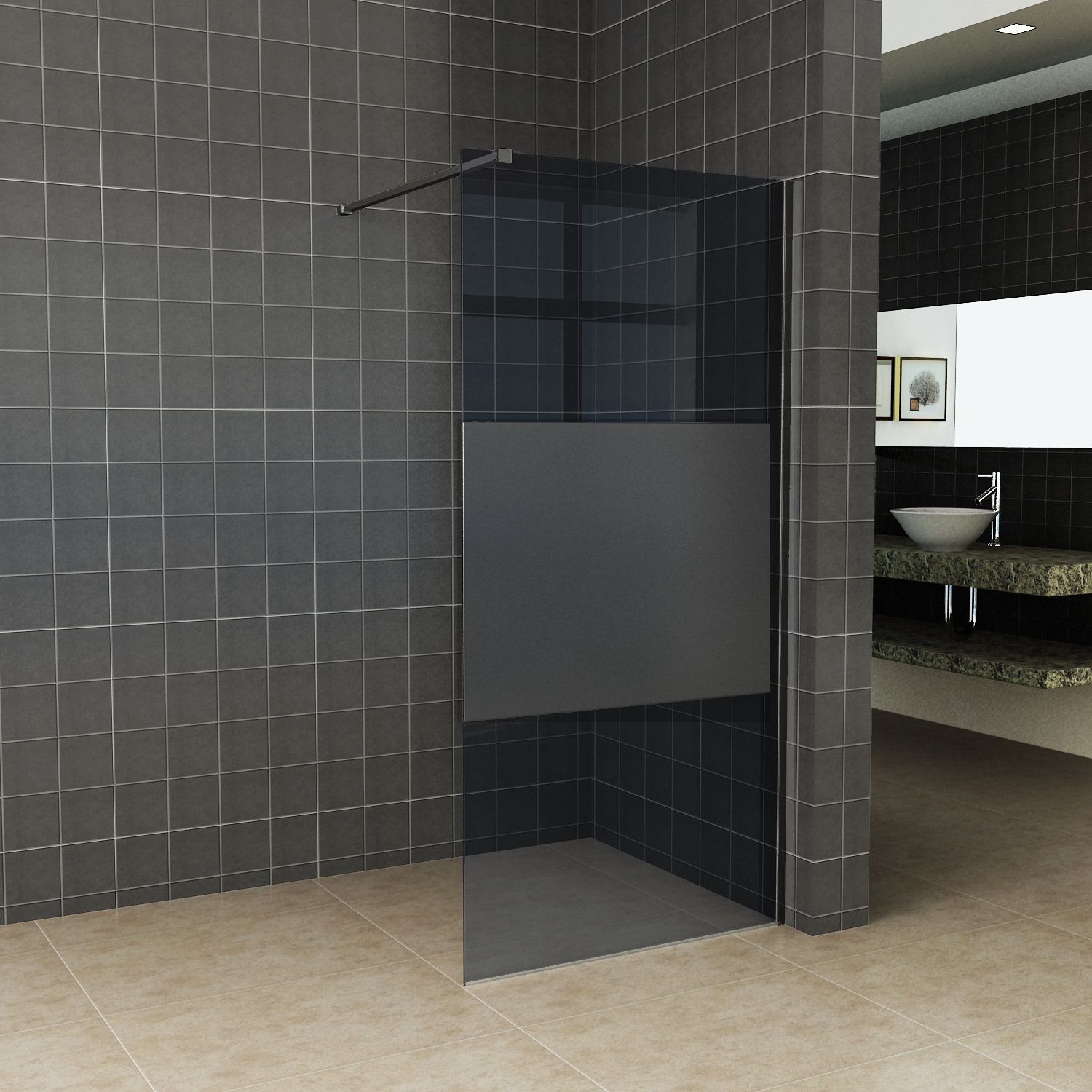 Boss & Wessing Bws inloopdouche pro line rookglas 90x200 mat zwart