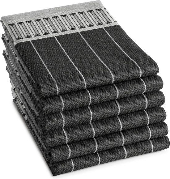 DDDDD Jules Theedoek - Set van 6 - Katoen - Geometrische Print - 60x65 cm - Antraciet