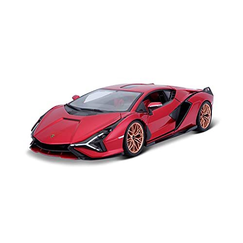 Bburago Lamborghini Sian FKP 37: modelauto op schaal 1:18, deuren, kofferbak en motorkap beweegbaar, bestuurbaar, 26 cm, rood (18-11046R), gekleurd