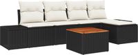 vidaXL Tuinbank Set 6-delig Zwart/Crème Poly Rattan