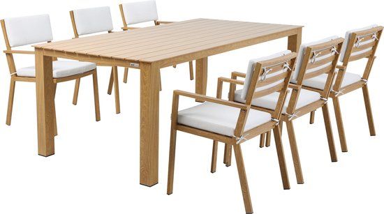 AXI Jada Tuinset - 6 stoelen - Houtlook/beige - Aluminium frame - Polywood tafelblad