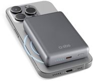 Sbs PowerBank MagSafe 10 K 10.000 mAh Power Delivery 20 W, chargement sans fil, 15 W, magnétique, LED de statut, USB-C, chargeur pour iPhone, iPad, AirPods, Samsung, tablette, smartphone, aluminium gris