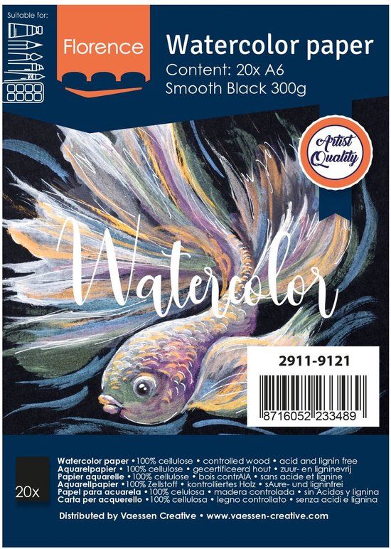 Florence Vaessen Florence Aquarelpapier - Zwart - A6 - 300 gram - Glad