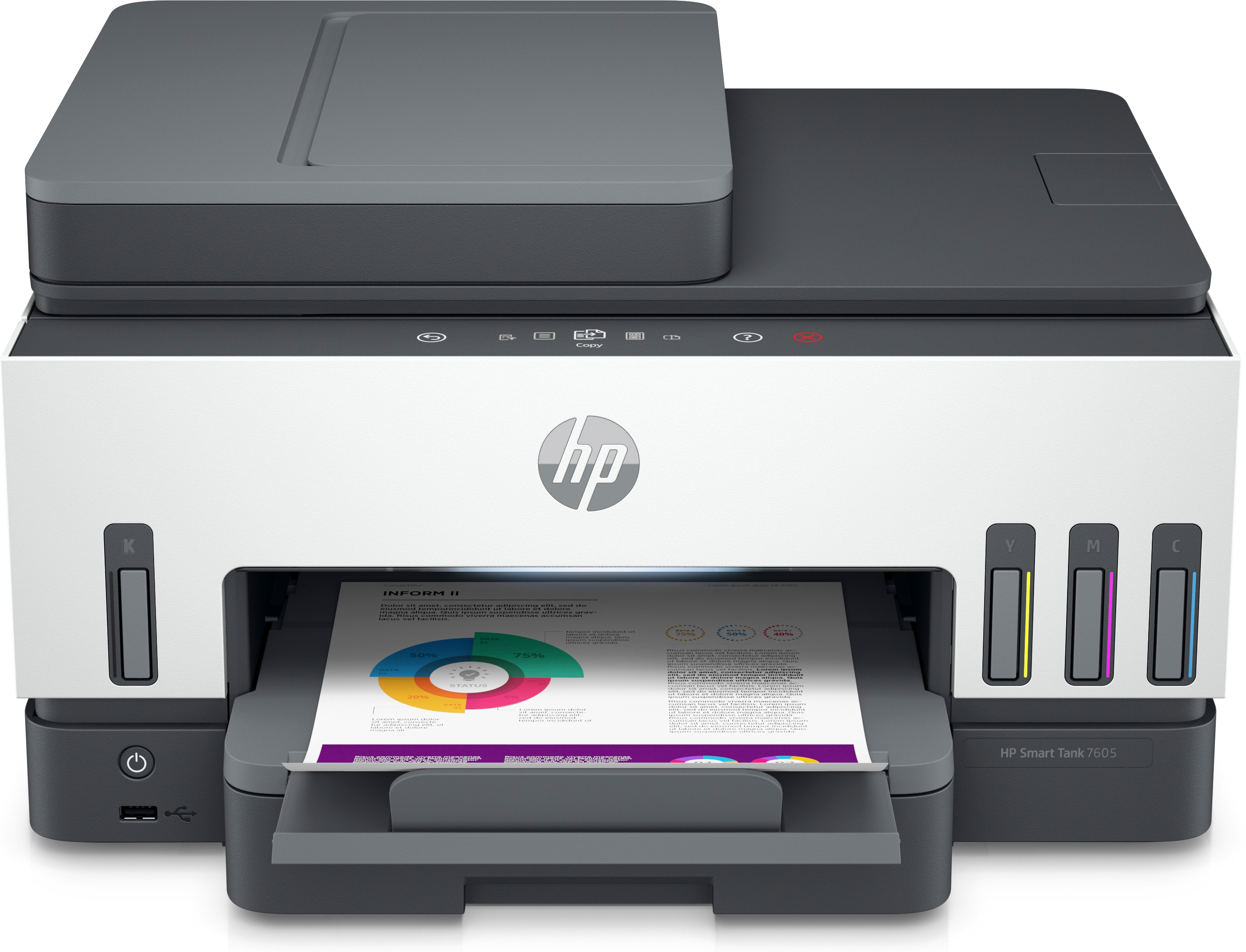 HP HP Smart Tank 7605 All-in-One, Kleur, Printer voor Thuis en thuiskantoor, Printen, kopi&#235;ren, scannen, faxen, ADF en draadloos, Invoer voor 35 vel; Scans naar pdf; Dubbelzijdig printen