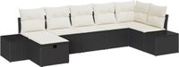 vidaXL Tuinbank Set 2 zitplaatsen Zwart Polyrattan Inclusief 7 kussens