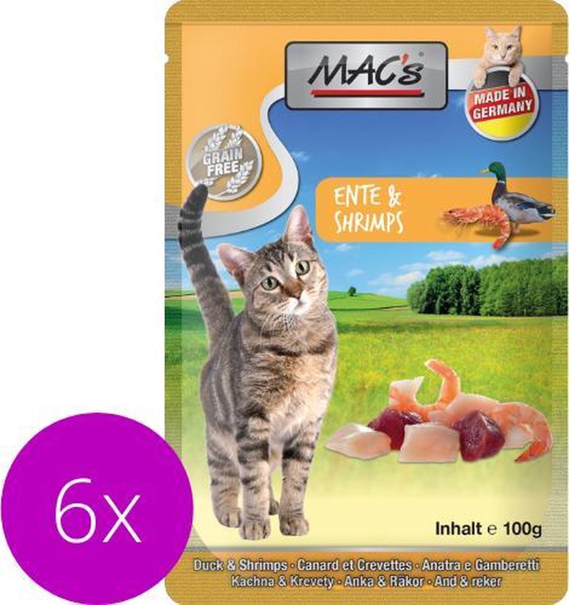 MAC's Mac’s Kattenvoer Natvoer Maaltijdzakjes - Eend en Garnalen - 6 x 100g