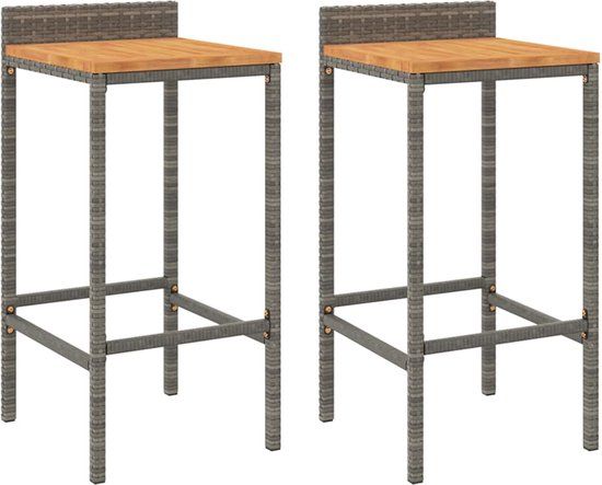 vidaXL Barkrukken 2 stuks poly rattan en massief acaciahout grijs