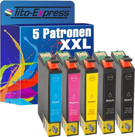 Tito Express PlatinumSerie Set 5 Cartridges XXL Black Cyan Magenta Yellow Compatible voor Epson TE1811 TE1812 TE1813 TE1814 TE1811 TE1812 TE1813 TE1814 Epson Expression Home XP-102 XP-202 XP-205 XP-30 XP-302 XP-305 XP-402 XP-405 XP