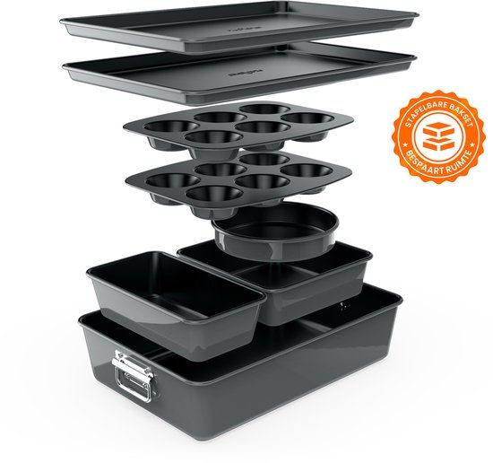 NutriChef 8-delige Bakvormen set - Antiaanbak - Ovenbestendig tot 230°C - Grijs