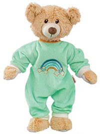 Heless 858 858 Knuffeldier Teddy Dreamy met mintkleurige zachte velours romper, ca grote teddybeer om van te houden en als speelgenoot voor baby's en peuters, bruin, 42 cm