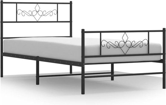 vidaXL Bedframe met hoofd- en voeteneinde metaal zwart 75x190 cm