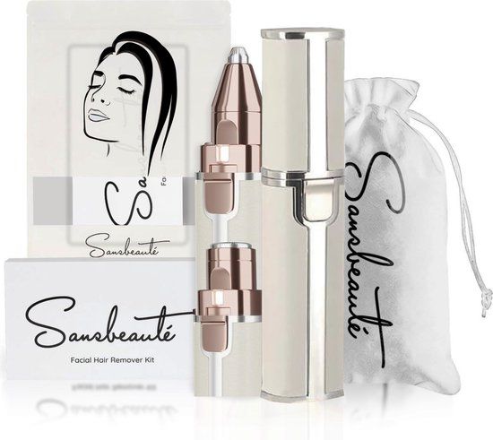 Sansbeauté Hair Remover Kit - Classic White Edition - Facial Hair Removal for Women - Rechargeable - Includes Epilator, Cleansing Brush & More