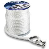 PropelTech Ankertouw gevlochten ankerlijn (wit, 3/8" x 100") Premium Solid Braid MFP boottouw met roestvrijstalen vingerhoed en beugel, kwaliteit mariene lijn, bootaccessoires