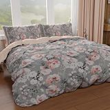 PETTI Artigiani Italiani Dekbedovertrek 160x200 cm Microvezel Bloemen 17 Grijs met Kussensloop 50x80 cm