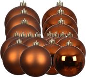 Decoris Boules de Noël set - 18x st - koper/cognac bruin - D6 et D8 cm - kunststof