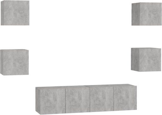 vidaXL 6-delige Tv-meubelset bewerkt hout betongrijs