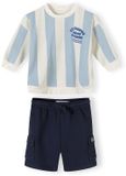 Minoti Kleding Set Jongens - Gestreept Sweatshirt en Cargo Shorts