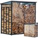 Metall Kaminholzregal Außen 185 x 100 x 185 cm mit Wetterschutz Transparent, Basic - 30 mm Stahlprofil, Anthrazit, Wetterfest, Kapazität 3,5 m³ (5 Srm), XXXL Garten Kaminholzunterstand Stapelhilfe