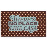 Fisura Deurmat "No Place Like Casa" van kokos met antislip onderkant van pvc, voor binnen, bruin, blauw en beige, handbeschilderd, grappige vorm, 70 x 40 cm