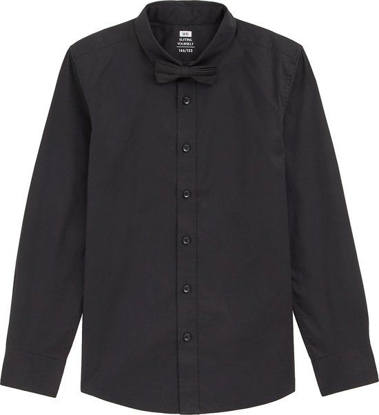 WE Fashion Jongens Overhemd met Afneembare Vlinderdas - Zwart - Maat 122/128