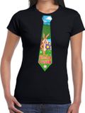 Bellatio Decorations Shoppartners Bv Zwart Paas t-shirt met paashaas stropdas - Pasen shirt voor dames - Pasen kleding M