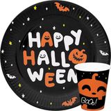Folat set vaisselle thème Halloween assiette et gobelet - 24x - imprimé citrouille BoOo! - papier