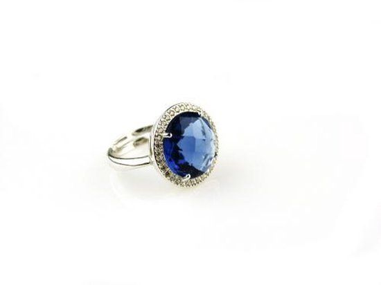 Sophie Zilveren ring met blauwe steen en zirkonia - Rond model - Maat 56