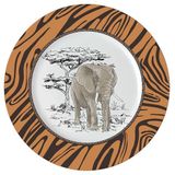 GENEVIEVE LETHU 544002 plat bord Ø 27 cm porselein – collectie TANGANYIKA – kleur wit-bruin/olifantendecoratie