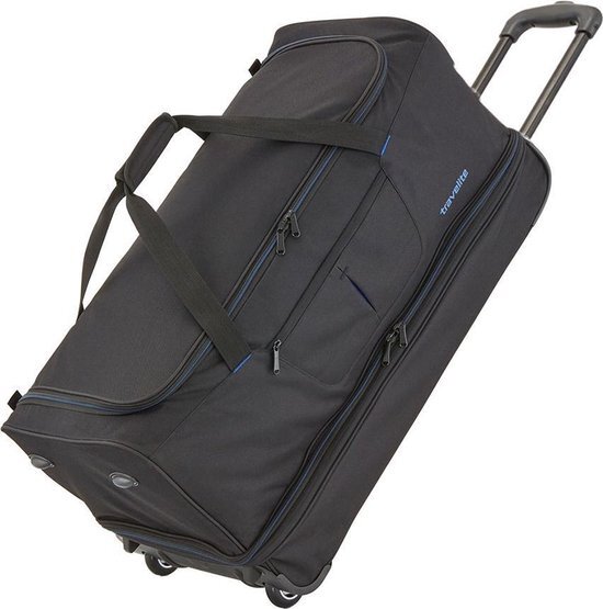 travelite Basics Wheeled Duffle 55 Expandable black / blue Reistas Blauw