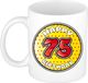 Bellatio Decorations Verjaardag cadeau mok - 75 jaar - geel - sterretjes - 300 ml - keramiek