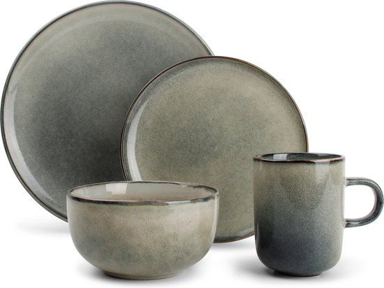 Salt & Pepper Meridian Serviesset - Groen/Blauw - 16-delig / 4 personen