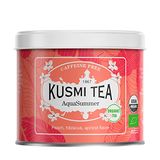 Kusmi Tea - AquaSummer - Biologische infusie - Hibiscus en fruitmelange perzik- en abrikoossmaak - Om warm of als ijsthee te drinken - Theïnevrije infusie - Metalen theeblik 100g voor ca. 50 kopjes