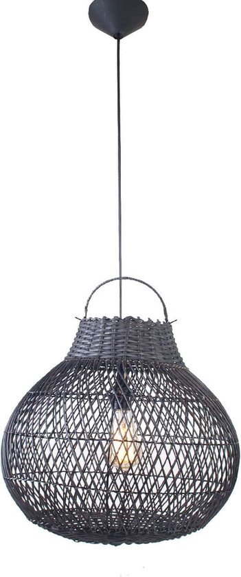 WF-Light Zwarte rieten hanglamp peer 40 cm