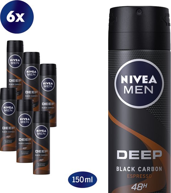 Nivea NIVEA MEN Deep Espresso Deodorant Spray - 6 x 150ml - Anti-Transpirant Spray - Voordeelverpakking