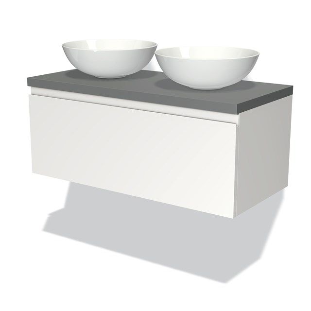 Maxaro Badkamermeubel Modulo Plato 100cm Mat Wit 1 Lade Greeploos Middengrijs