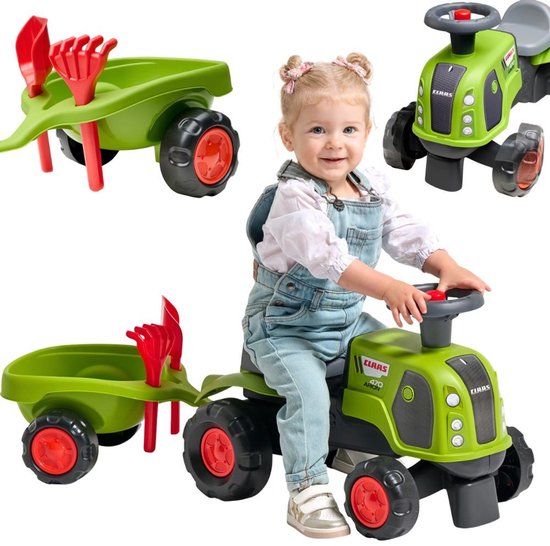 Falk Claas 470 Arion Ride-on Groen met aanhanger + zandset