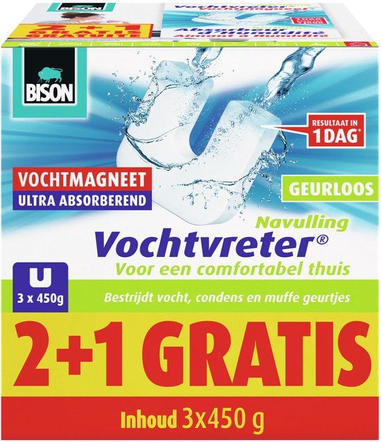 Bison Vochtvreter® Magneet Navulling - 3 x 450g - Parfumvrij