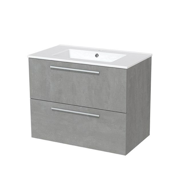 Maxaro Badkamermeubel 80cm Modulo Lichtgrijs Beton 2 lades Vlak Wastafel Keramiek