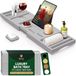 ROYAL CRAFT WOOD Luxe badkuip Caddy Tray, bad en bedlade voor 1 of 2 personen, bad tafel Caddy met uitschuifbare zijkanten, verstelbare organizer lade voor badkamer - gratis zeepbakje (grijs)