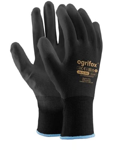 Ogrifox OX-Poliur_Bb9 beschermende handschoenen, OX.12.442 Poliur, zwart-zwart, maat 9, 24 stuks