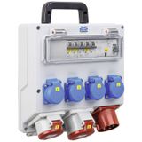 as – Schwabe wandverdeler klaar voor aansluiting - bouwstroomverdeler met CEE-stekker 400V/32A/22kW - uitgang 4x Schuko, 1x CEE (400V/16A/5-polig), 1 x CEE (400 V/32 A/5-polig) - verdeelkast - IP44
